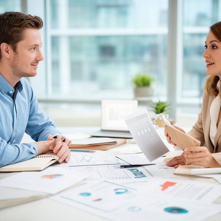 Consultant and small business owner reviewing an operations plan at a bright Ontario office table